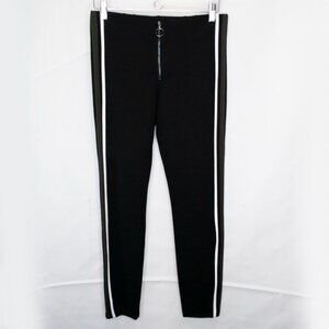 Zara Trafaluc Ponte Knit Legging Womens Large L Black Side Stripes Zip 0207X